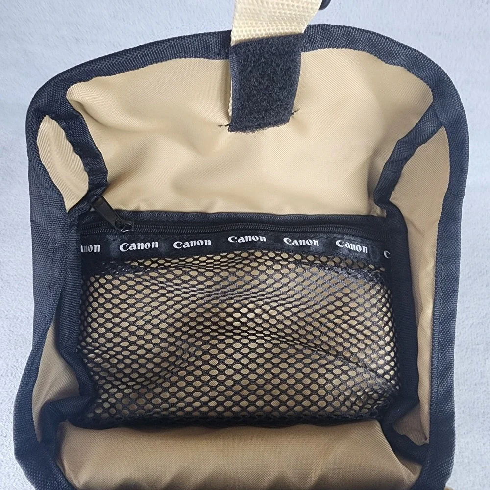 Vintage Canon Camera Shoulder Bag Black Tan Padded SLR DSLR Case Strap
